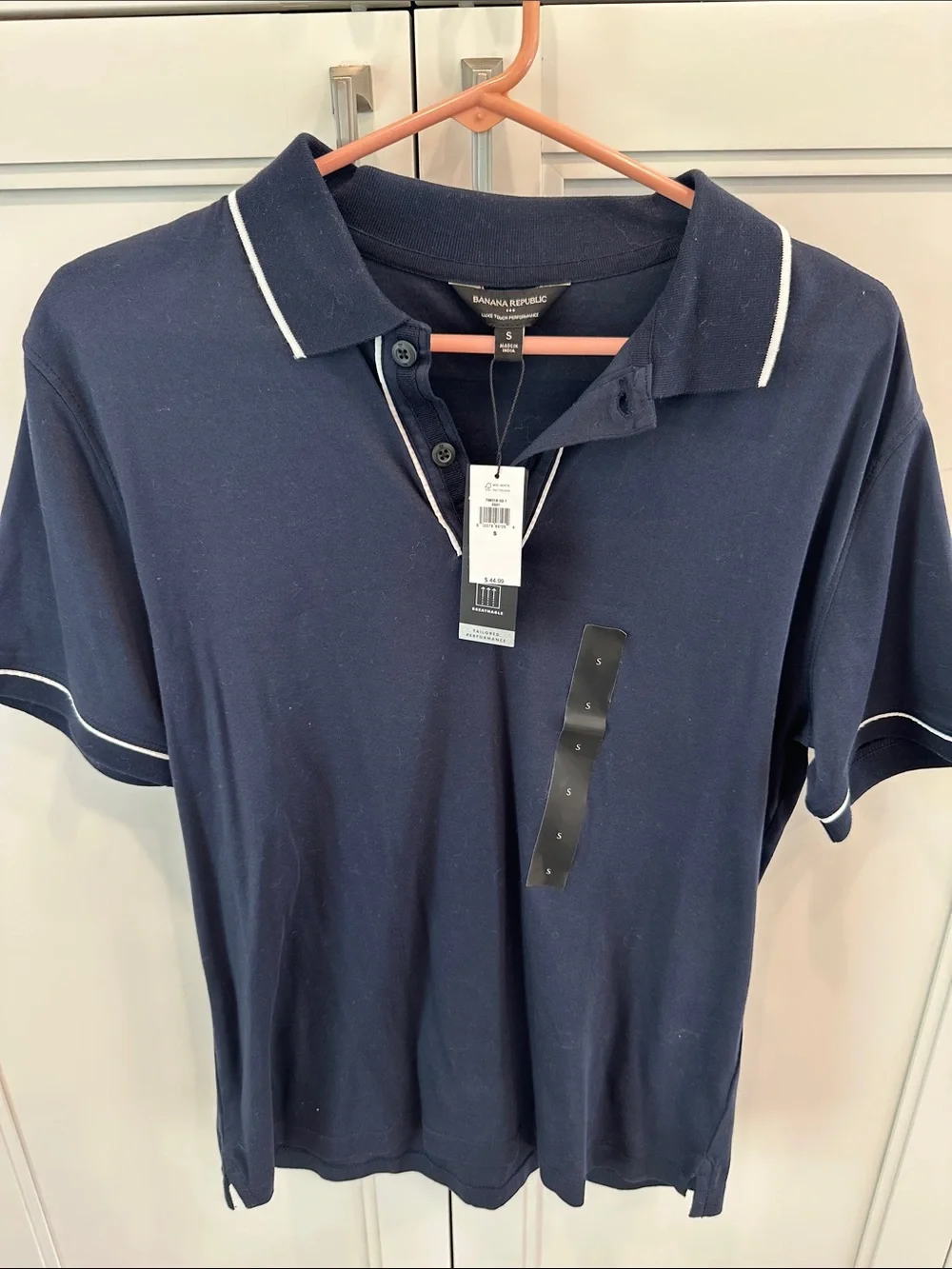 NWT Banana Republic Men's Navy Polo with Contrast Piping